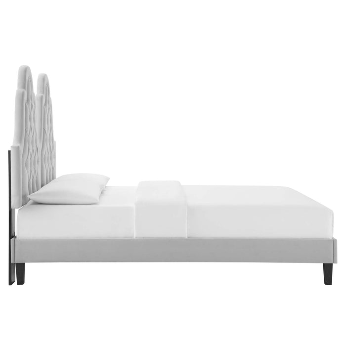 Alexandria Tufted Performance Velvet Platform Bed With Black Wood Legs