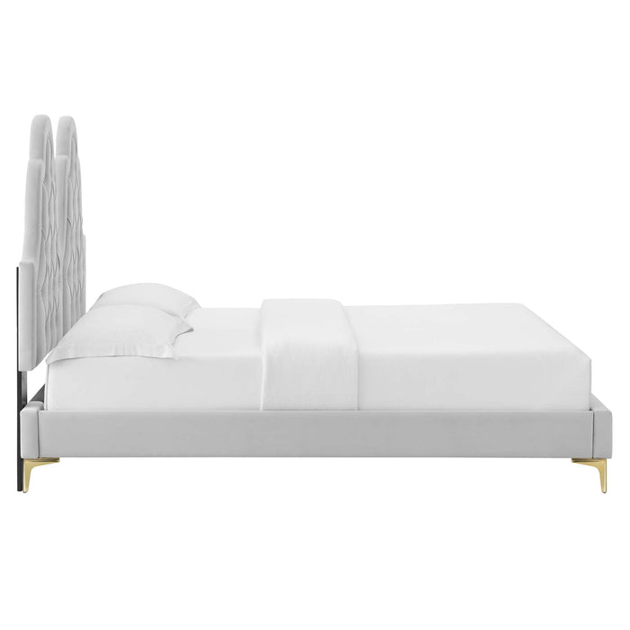 Alexandria Tufted Performance Velvet Platform Bed With Gold Legs