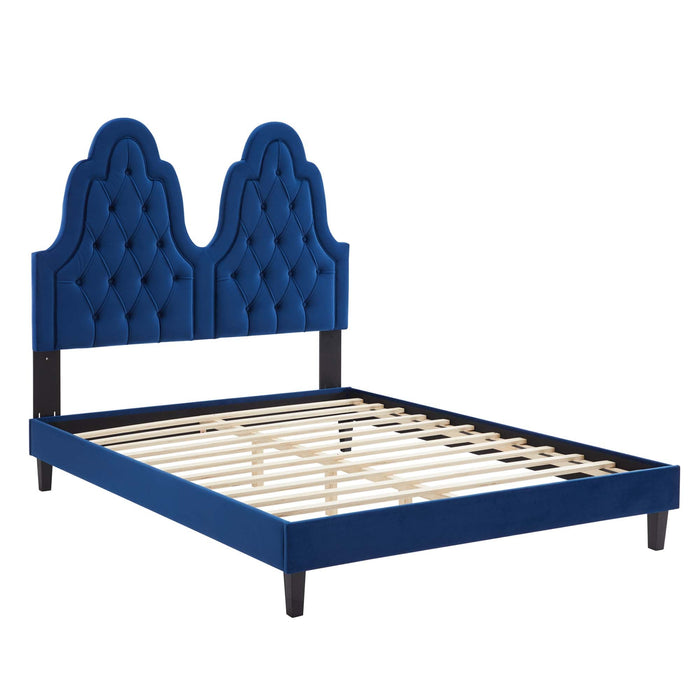 Alexandria Tufted Performance Velvet Platform Bed With Black Wood Legs