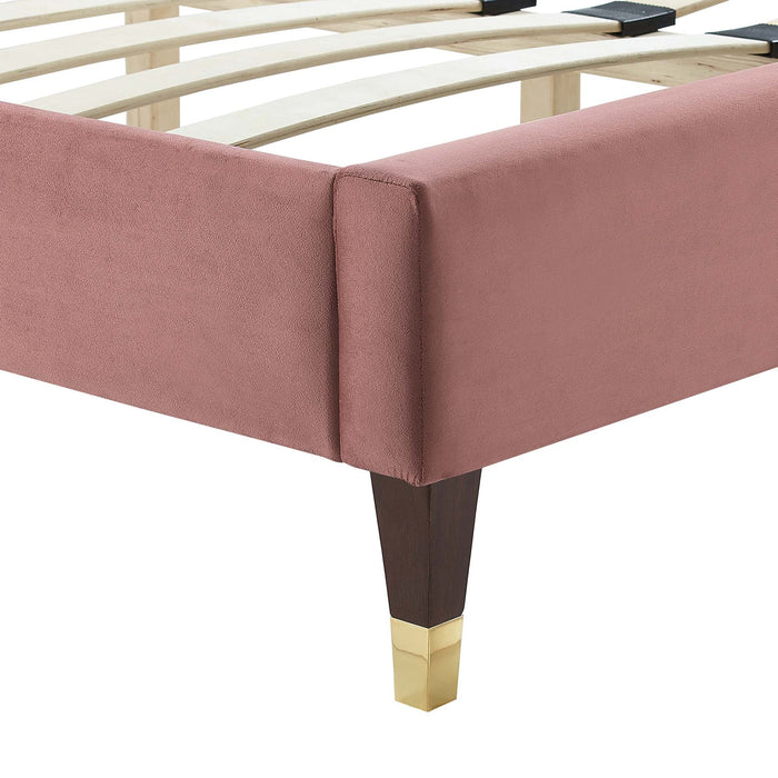 Yasmine Channel Tufted Performance Velvet Platform Bed With Wood and Gold Legs