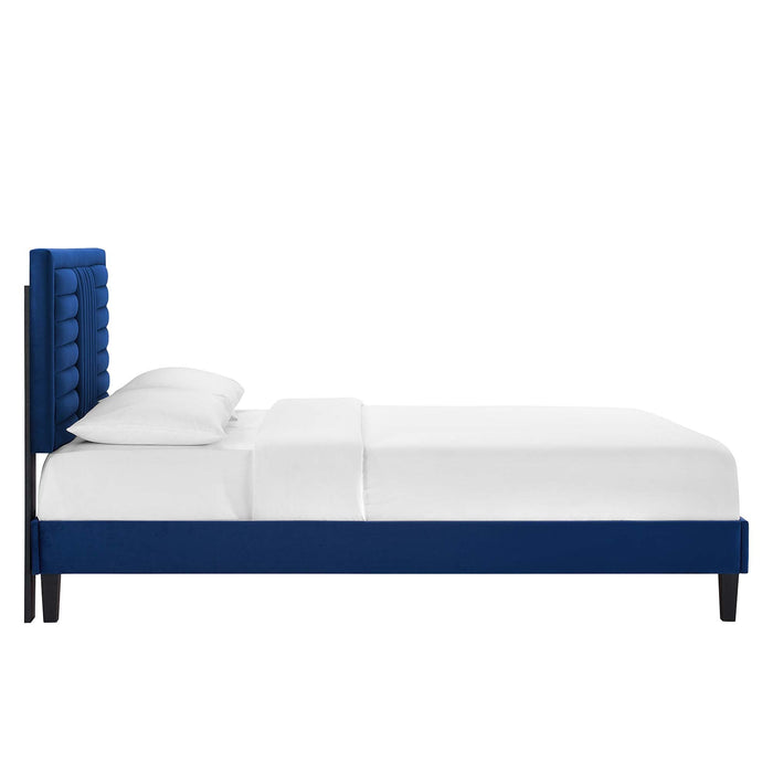 Sofia Channel Tufted Performance Velvet Platform Bed With Black Wood Legs