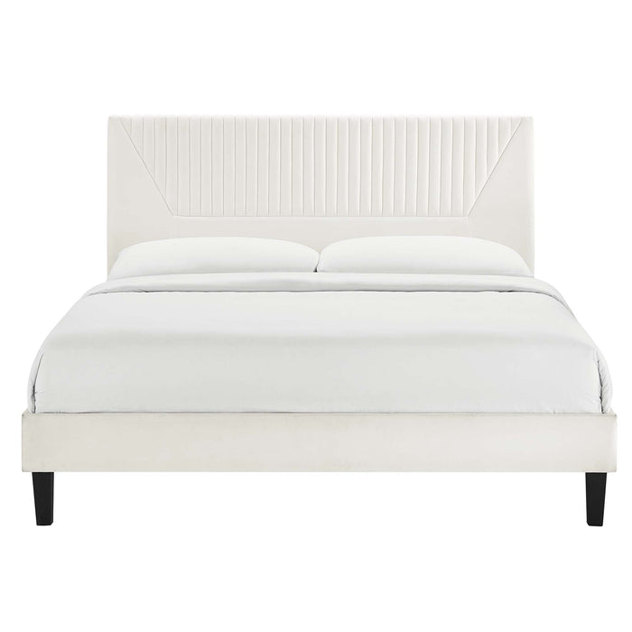 Yasmine Channel Tufted Performance Velvet Platform Bed With Black Wood Legs