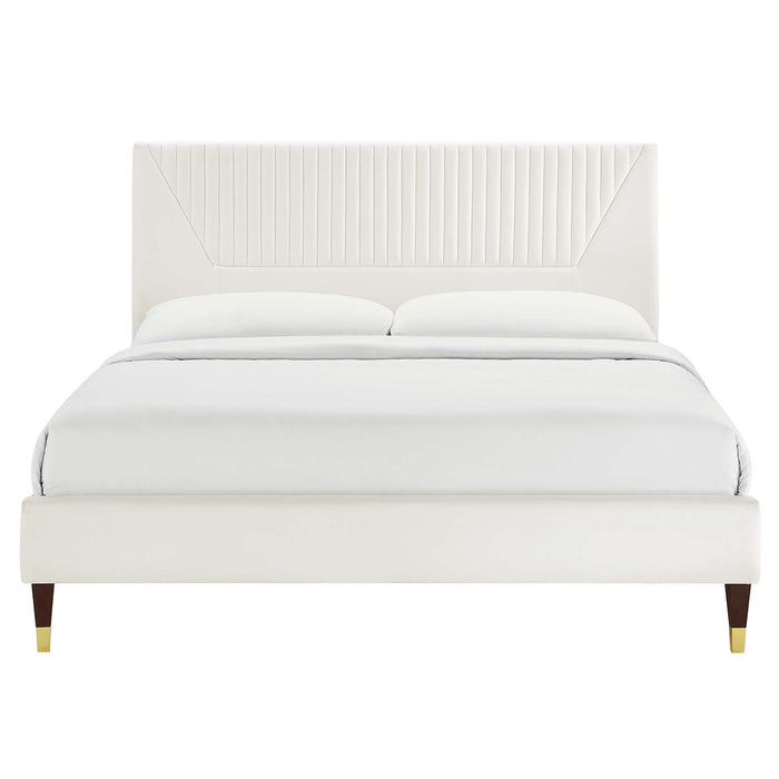 Yasmine Channel Tufted Performance Velvet Platform Bed With Wood and Gold Legs