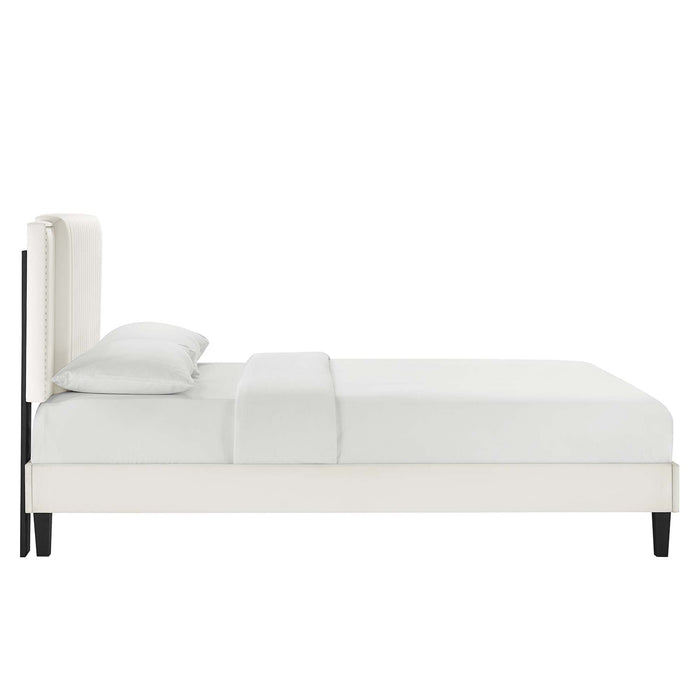 Zahra Channel Tufted Performance Velvet Platform Bed With Black Wood Legs