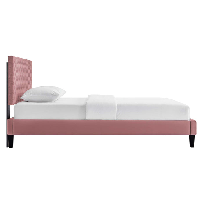 Garcelle Performance Velvet Platform Bed With Black Wood Legs