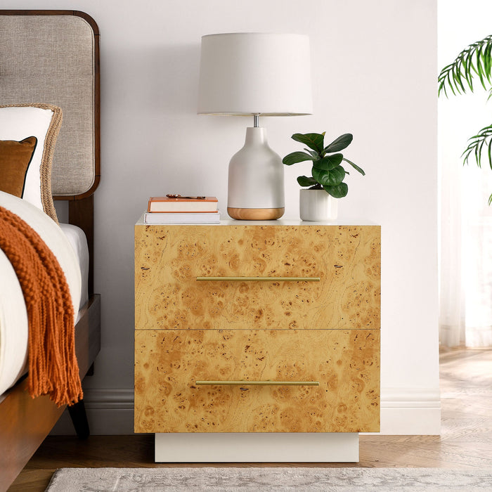 Abel 2-Drawer Burl Wood Nightstand