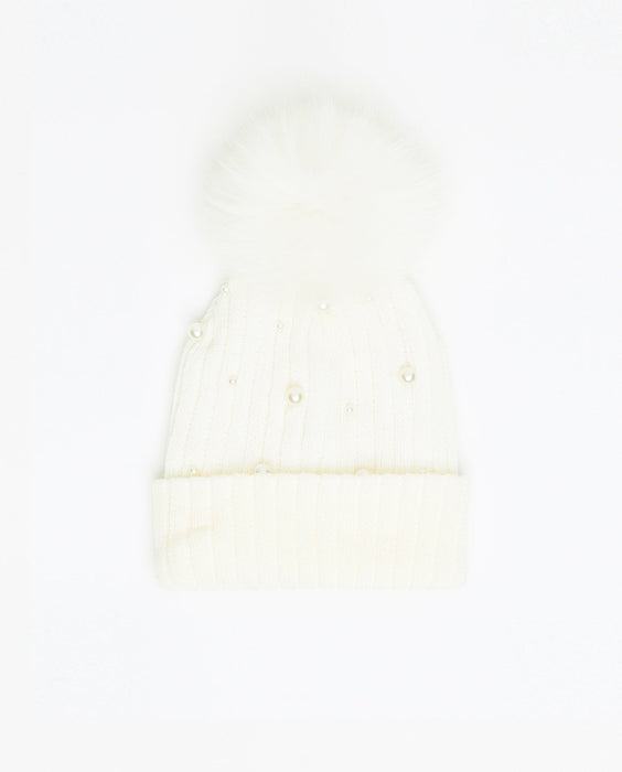 Knit Beanie Perles Blanc