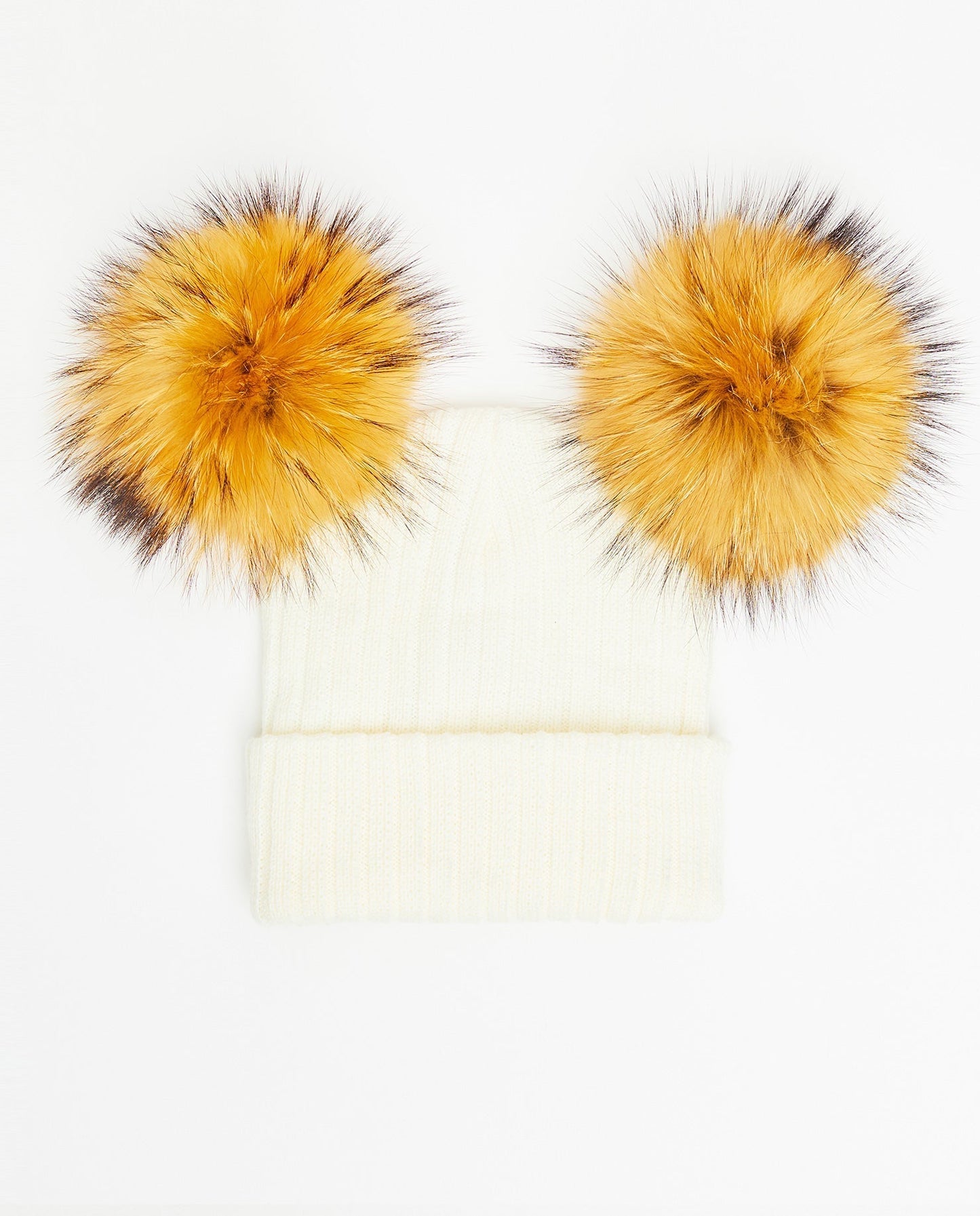 Knit Teddy Bear Beanie - Natural Fur Pom