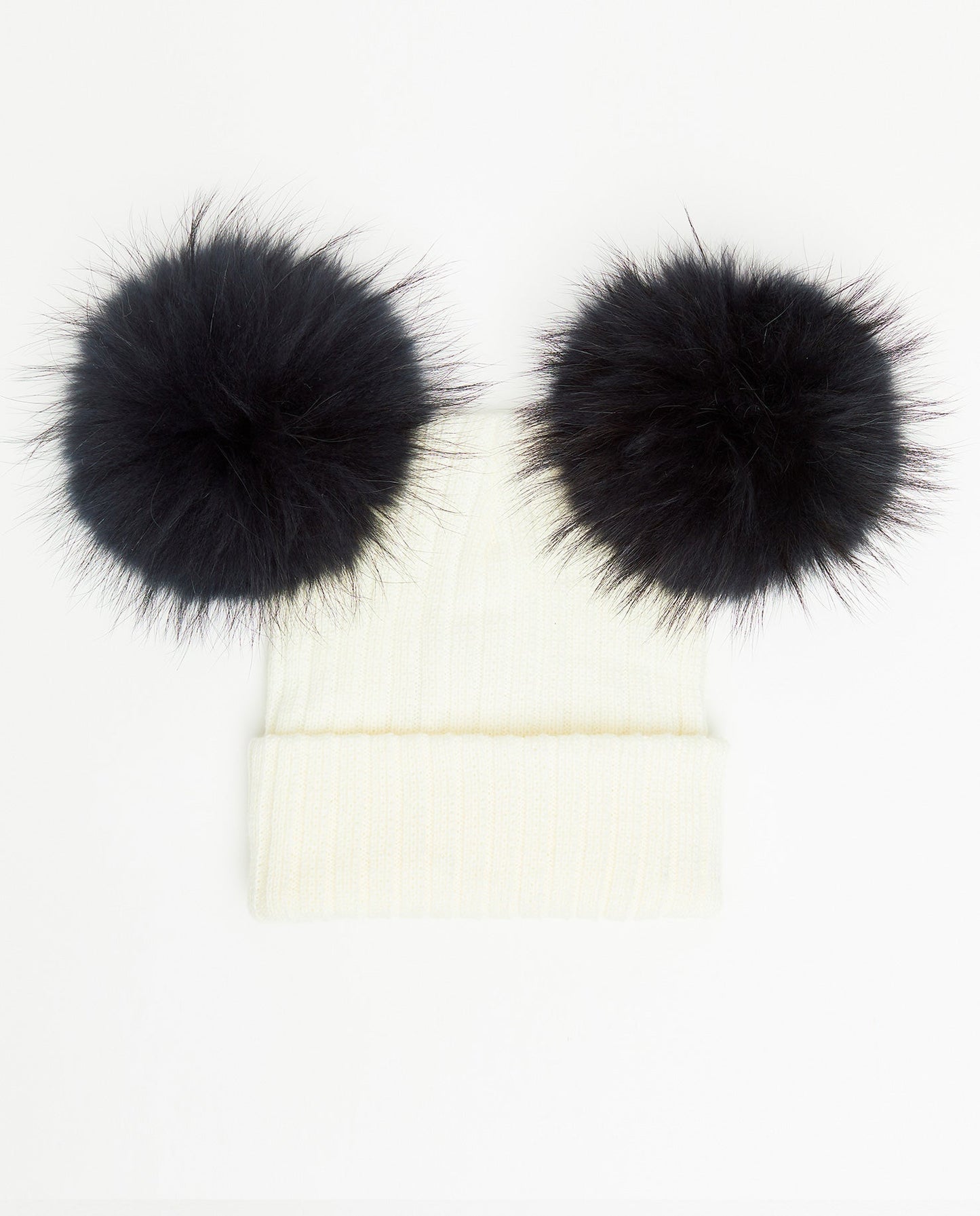 Bonnet en tricot ours en peluche - pompon en fourrure naturelle 