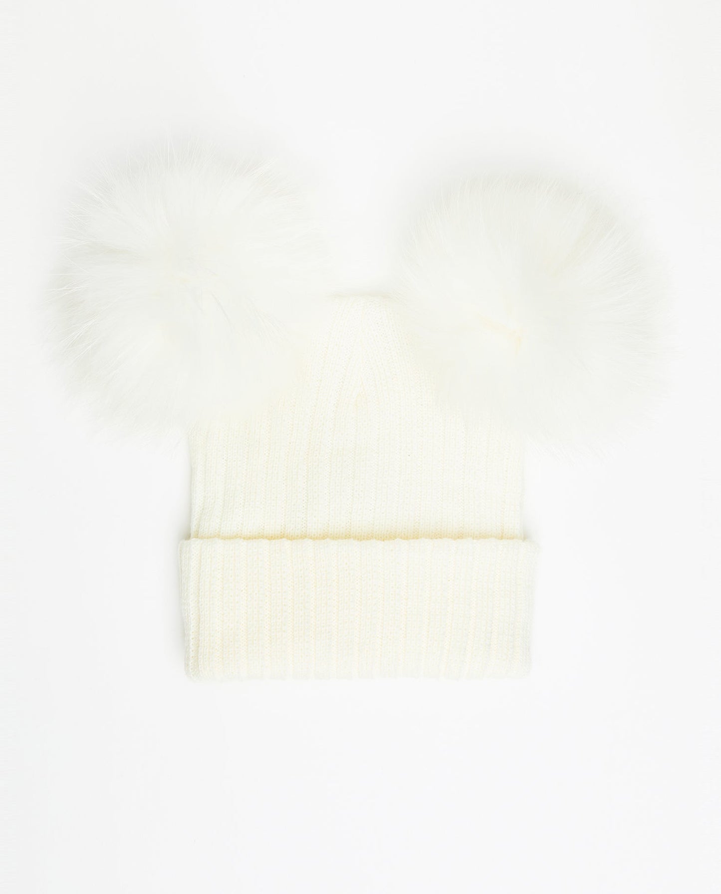 Bonnet en tricot ours en peluche - pompon en fourrure naturelle 