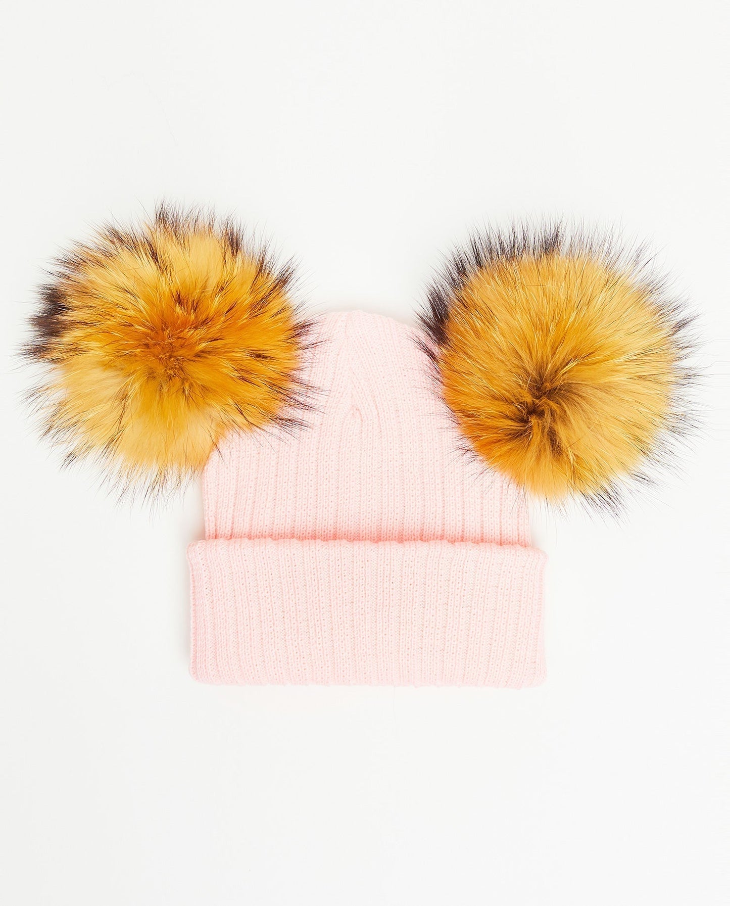 Bonnet en tricot ours en peluche - pompon en fourrure naturelle 