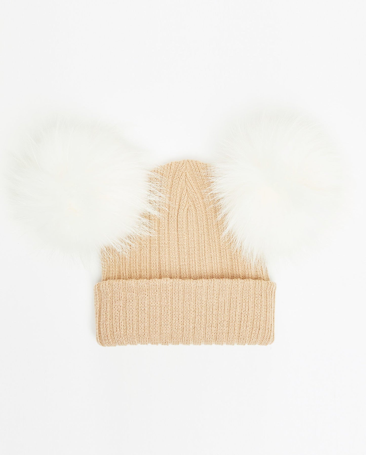 Bonnet en tricot ours en peluche - pompon en fourrure naturelle 