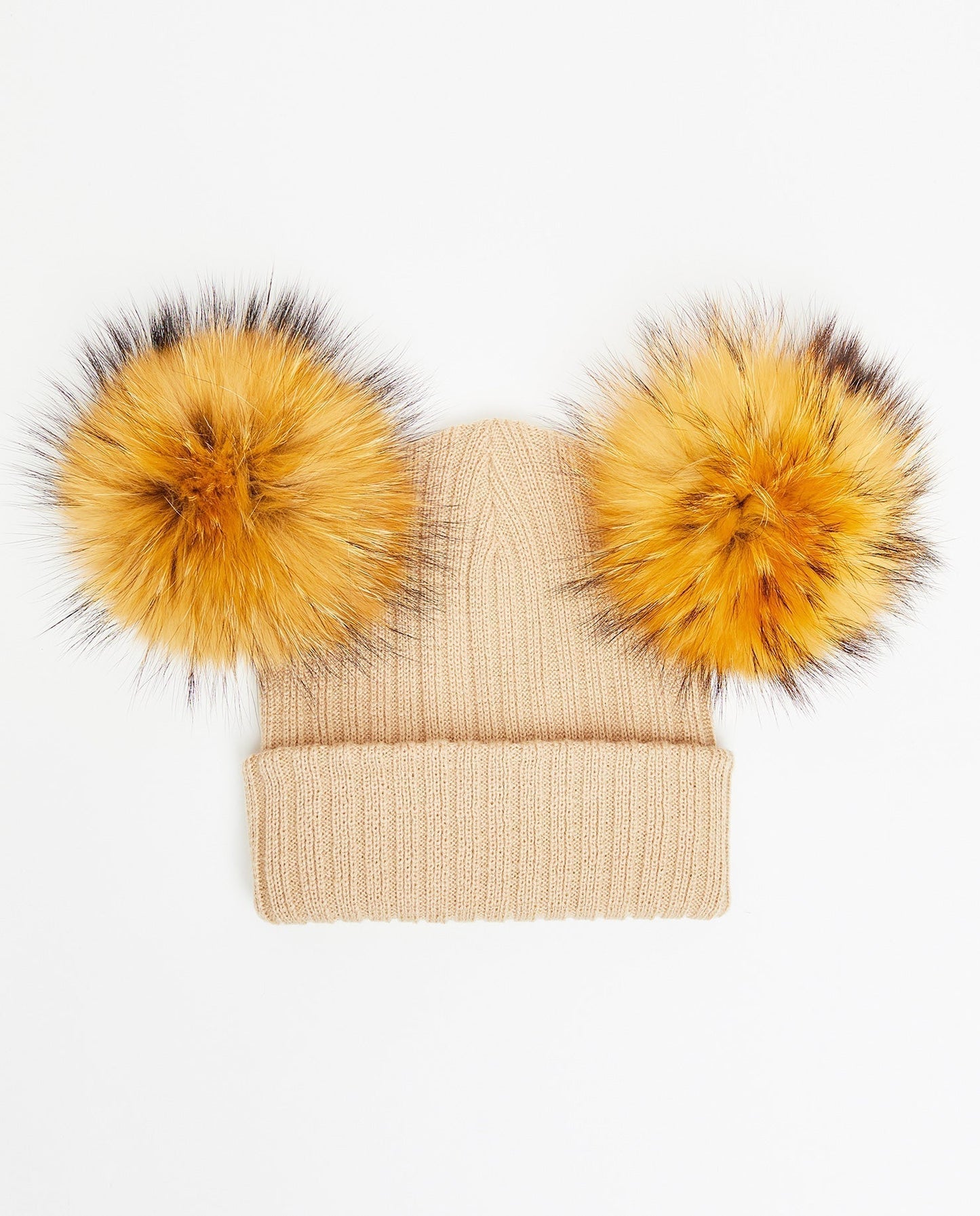 Knit Teddy Bear Beanie - Natural Fur Pom