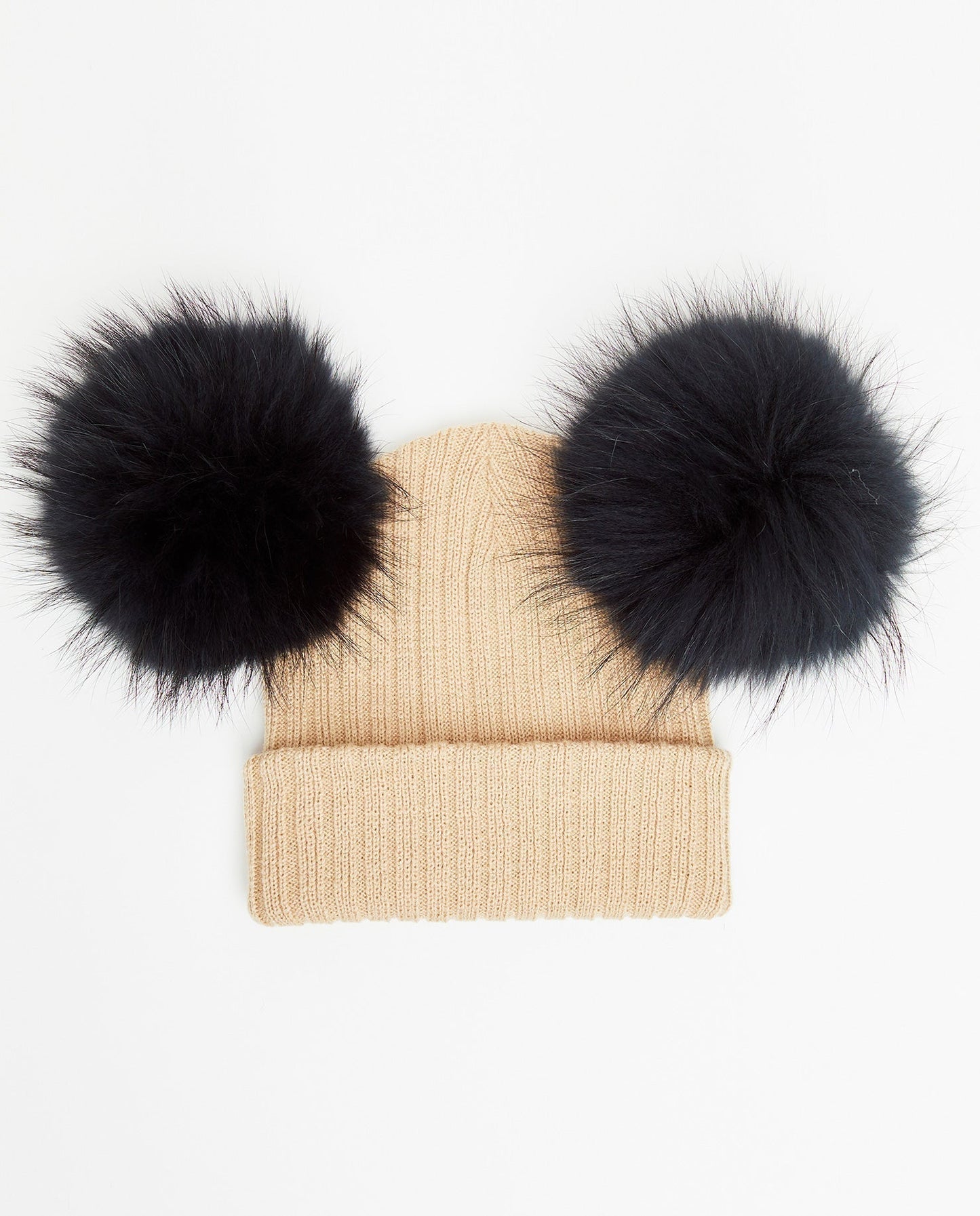 Knit Teddy Bear Beanie - Natural Fur Pom