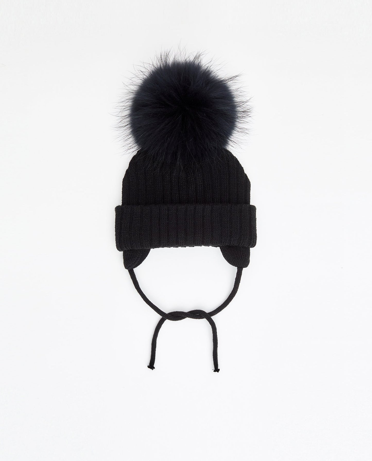 Black Knit Beanie with Interchangeable Pom