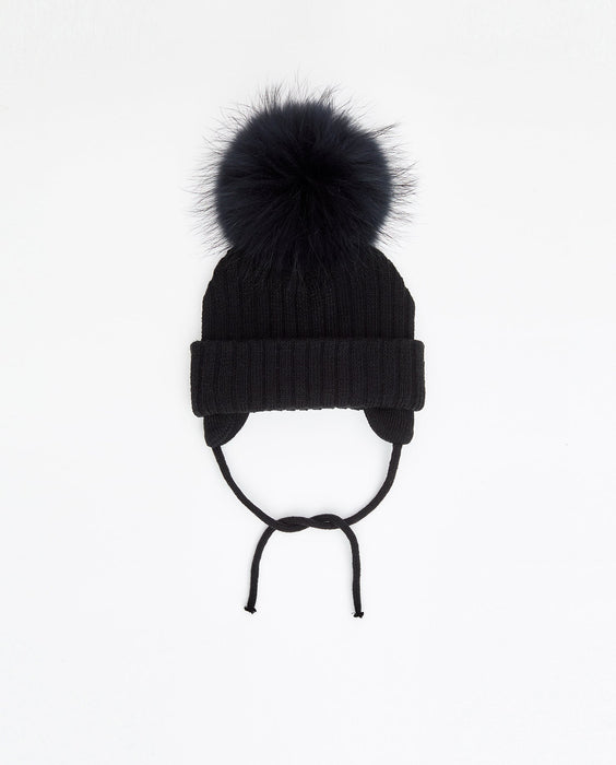 Black Knit Beanie (Interchangeable Pompom)