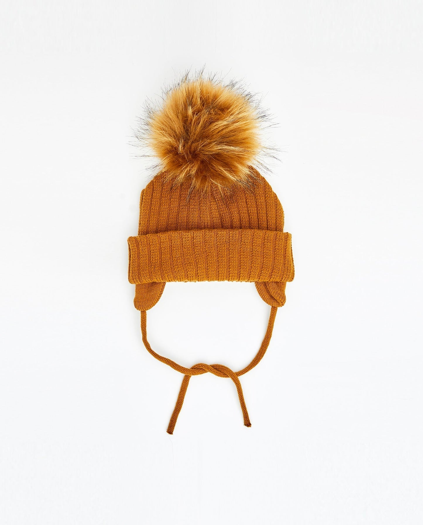 Tuque Enfant Doublée avec Cordons Caramel - Vegan