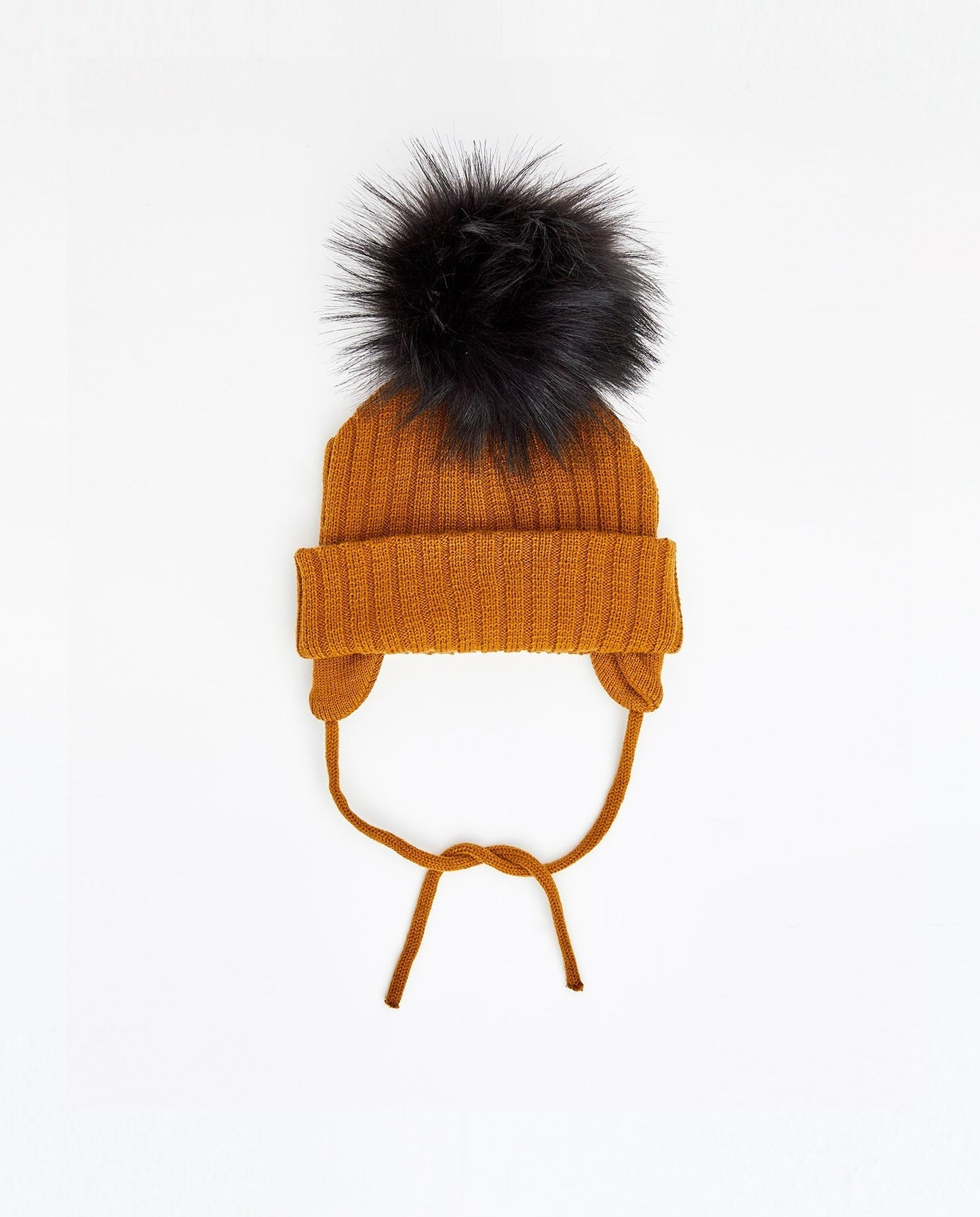 Tuque Enfant Doublée avec Cordons Caramel - Vegan