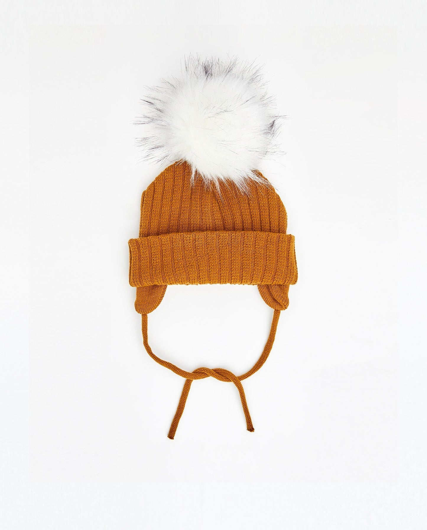 Tuque Enfant Doublée avec Cordons Caramel - Vegan