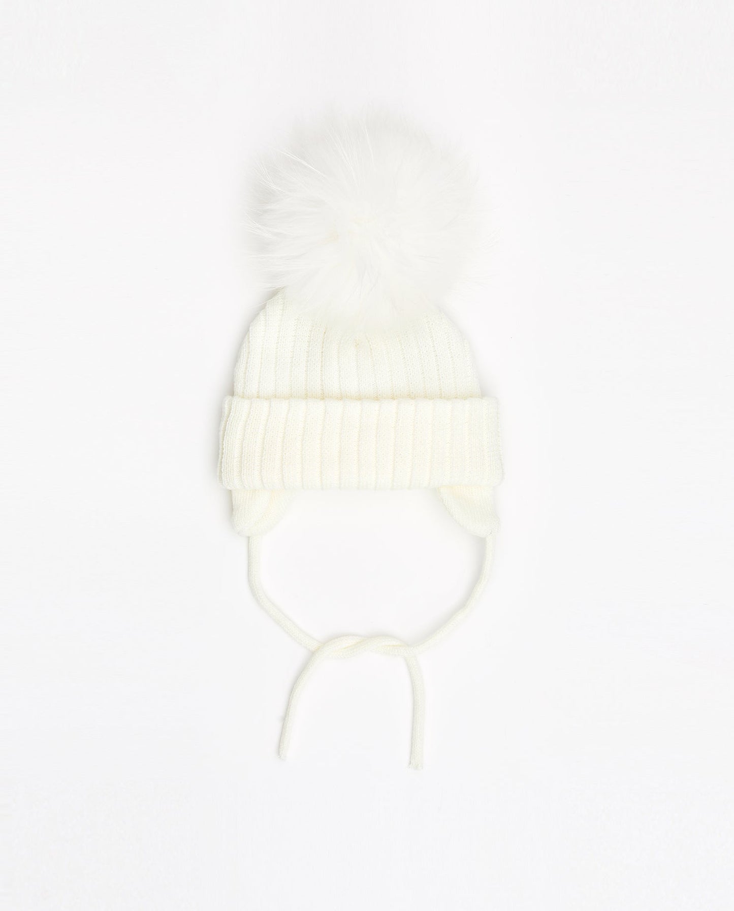 Tuque Enfant Doublée avec Cordons Blanc