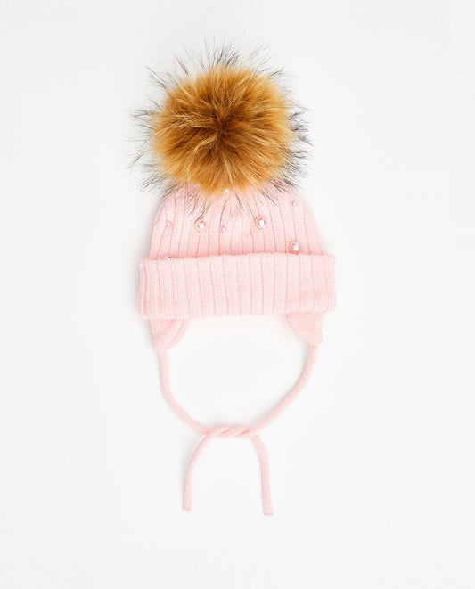 Tuque Bébé Doublée Perles Stella Rose - Vegan