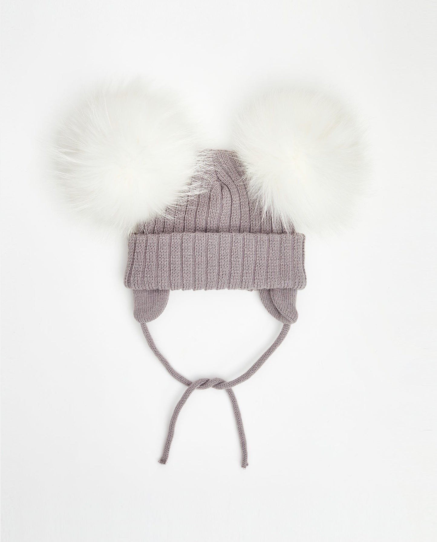 Bonnet en tricot ours en peluche - pompon en fourrure naturelle 