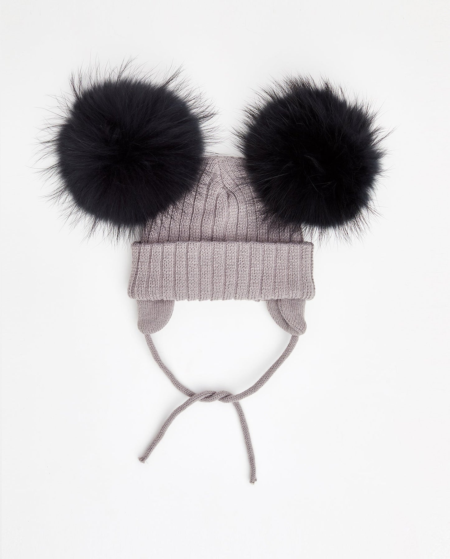 Bonnet en tricot ours en peluche - pompon en fourrure naturelle 