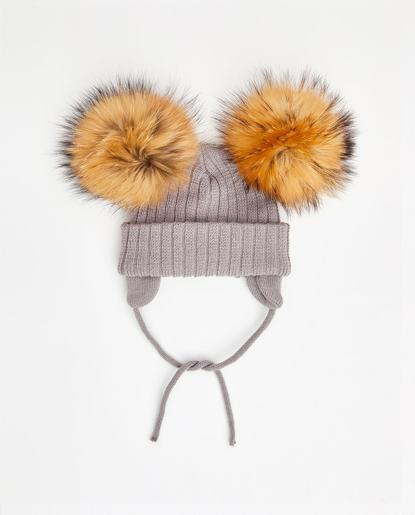 Knit Teddy Bear Beanie - Natural Fur Pom