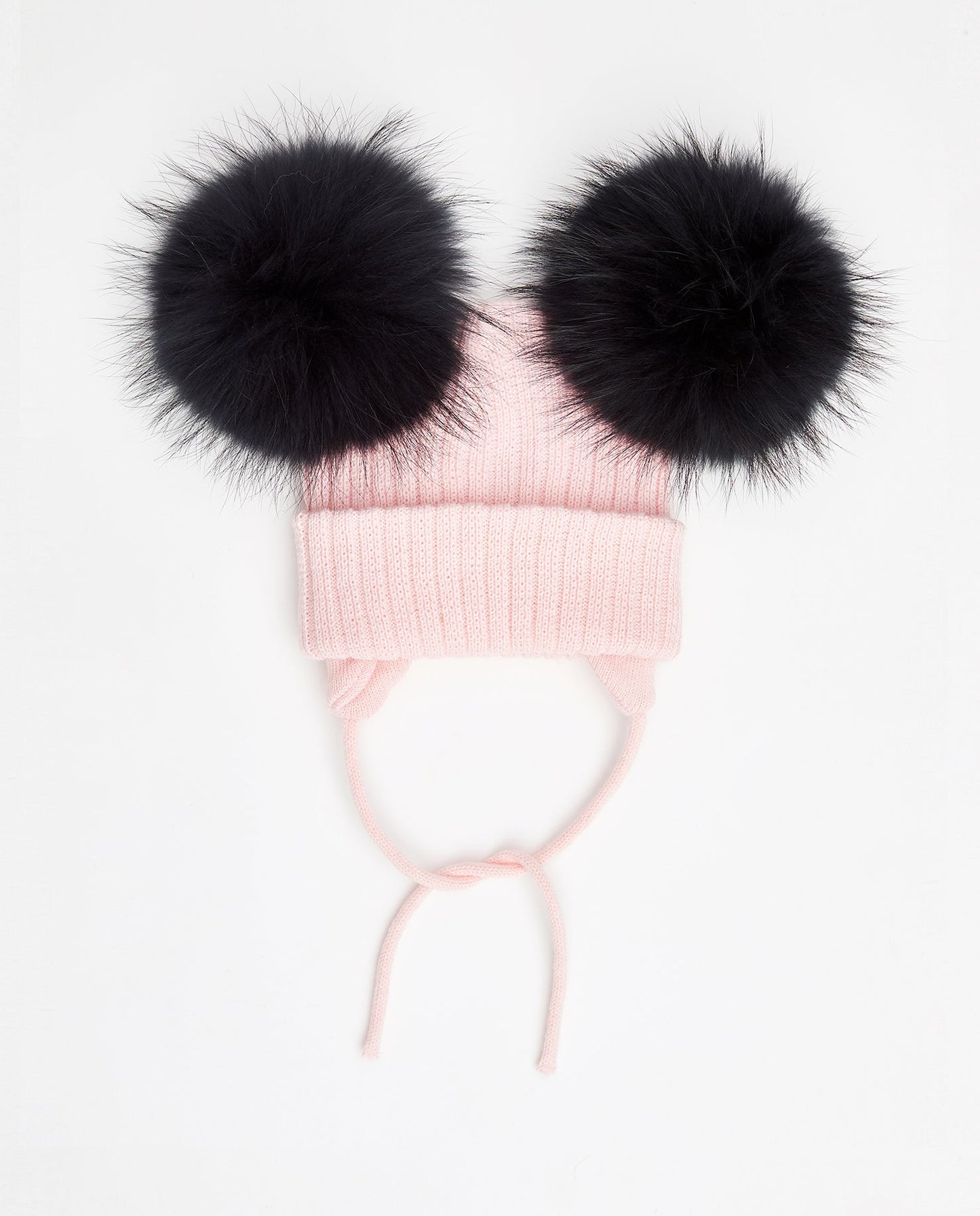 Bonnet en tricot ours en peluche - pompon en fourrure naturelle 