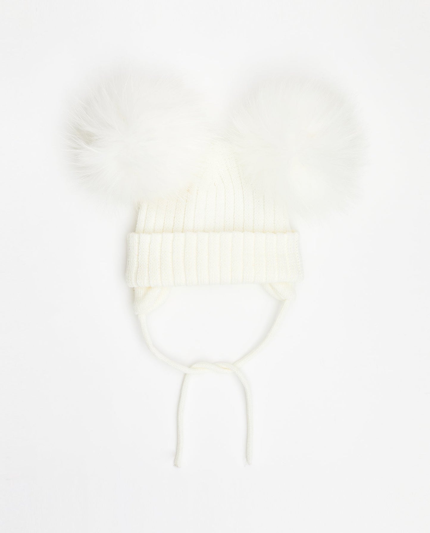 Knit Teddy Bear Beanie - Natural Fur Pom