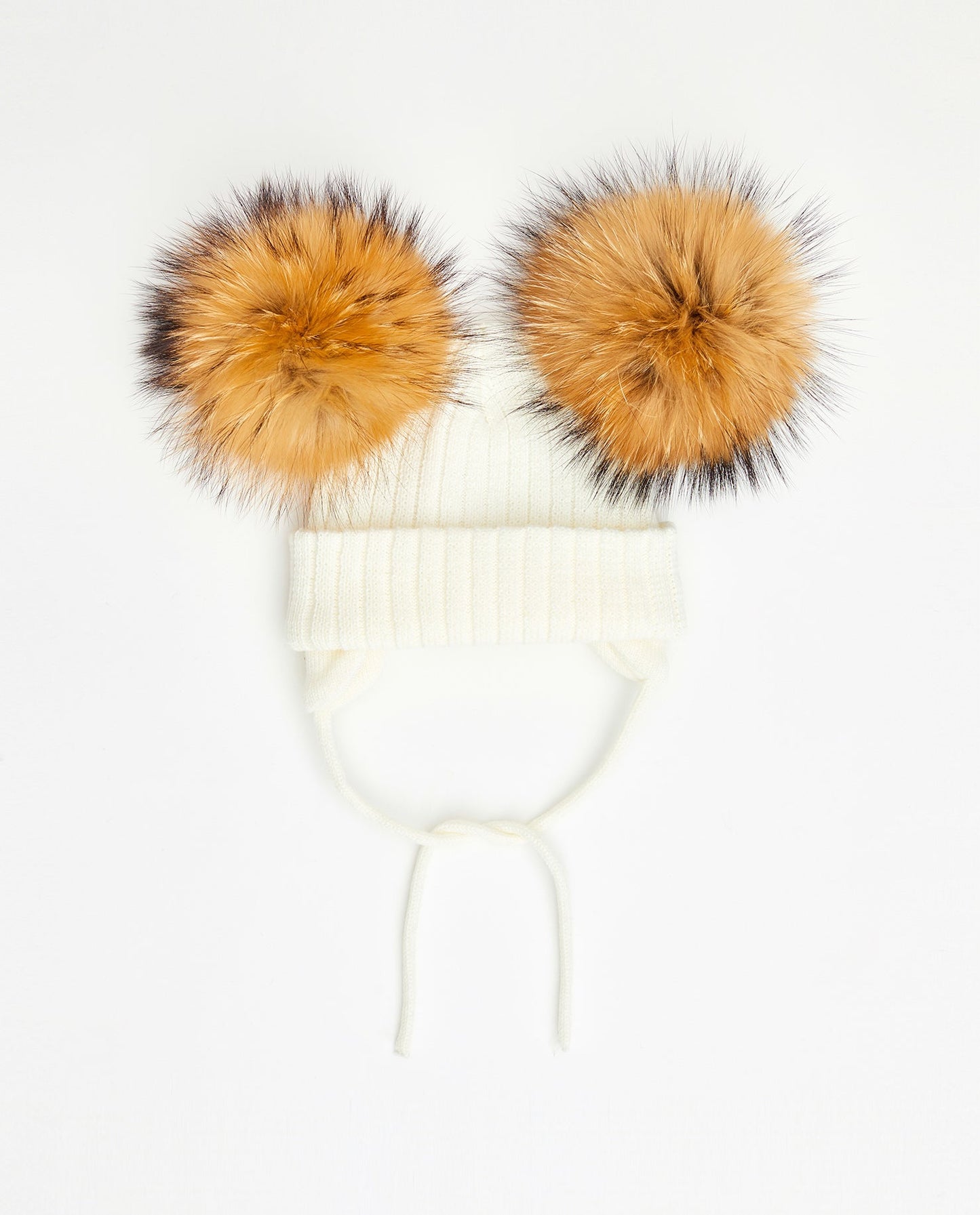 Knit Teddy Bear Beanie - Natural Fur Pom