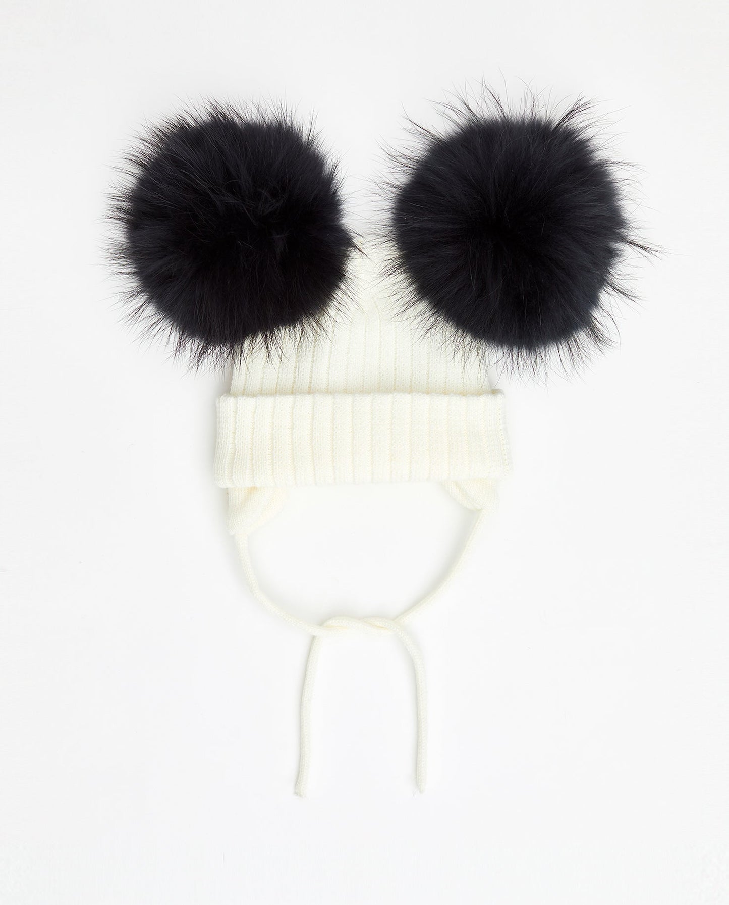 Knit Teddy Bear Beanie - Natural Fur Pom