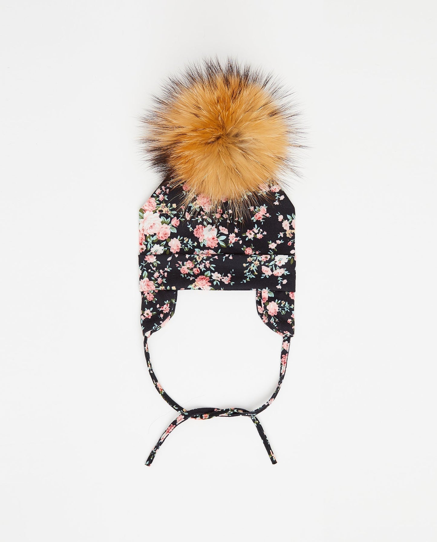 Tuque Bébé Coton Floral Noir - Vegan