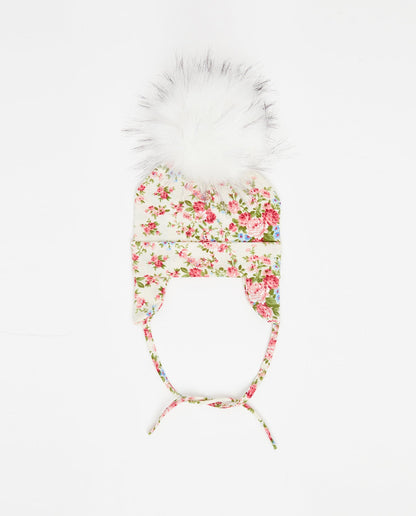 Cotton Beanie Floral Crème