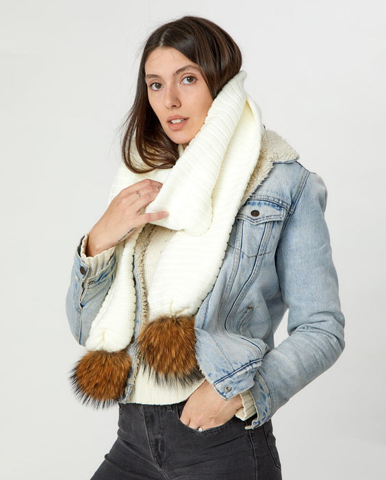 Foulard Adulte Doublé Pompons | Adult Poms Knit Scarf BLANC - Mpompon