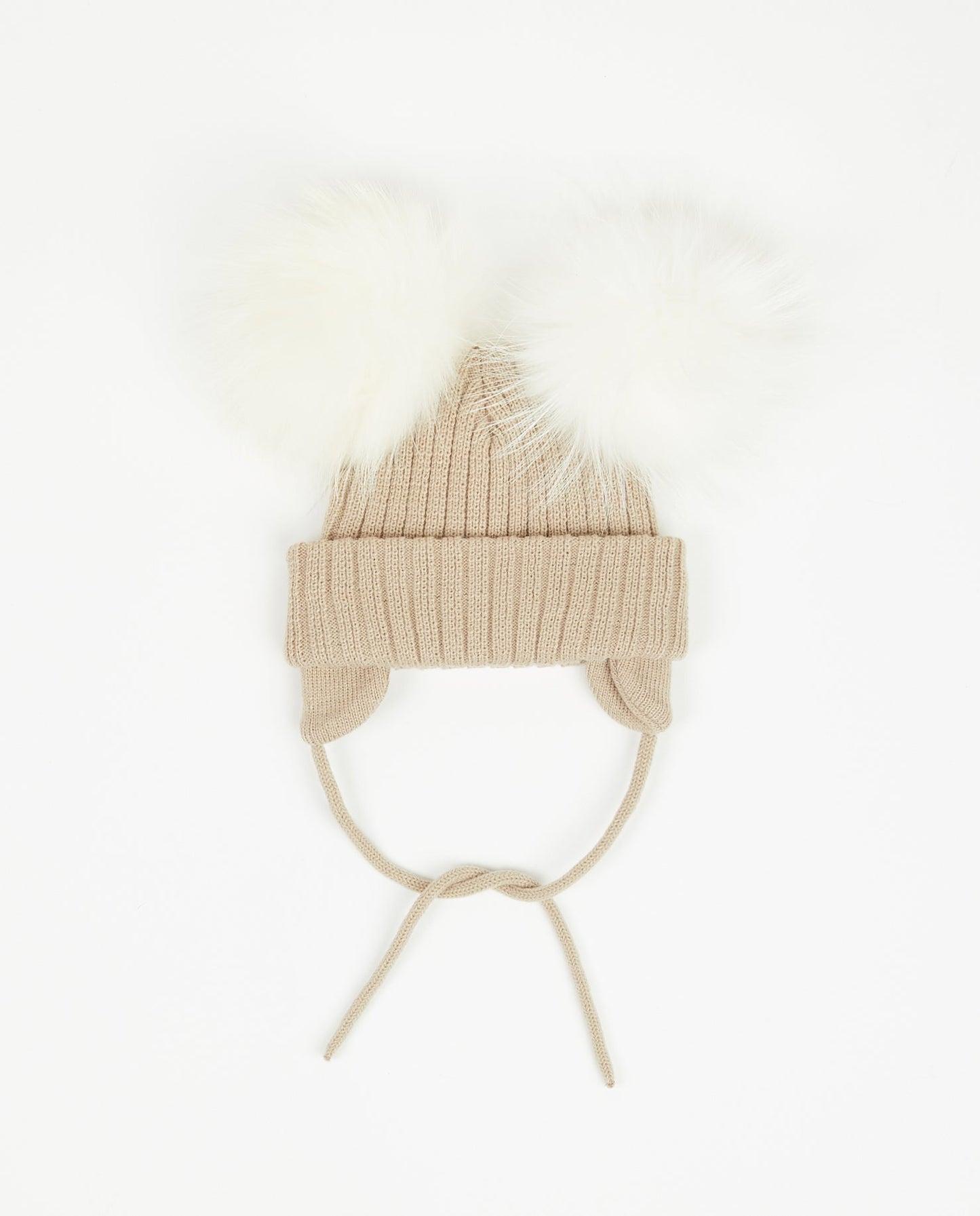 Knit Teddy Bear Beanie - Natural Fur Pom