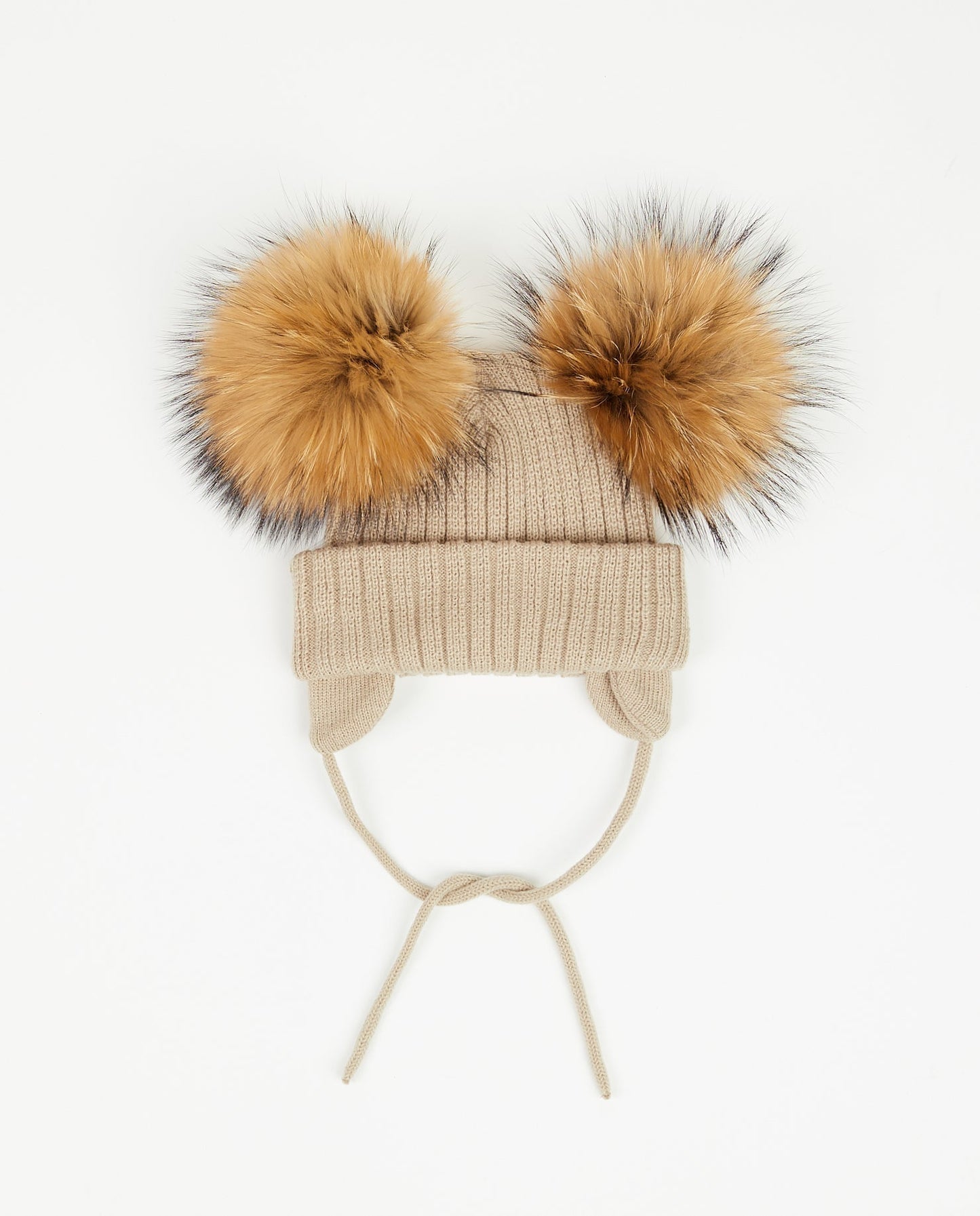 Knit Teddy Bear Beanie - Natural Fur Pom