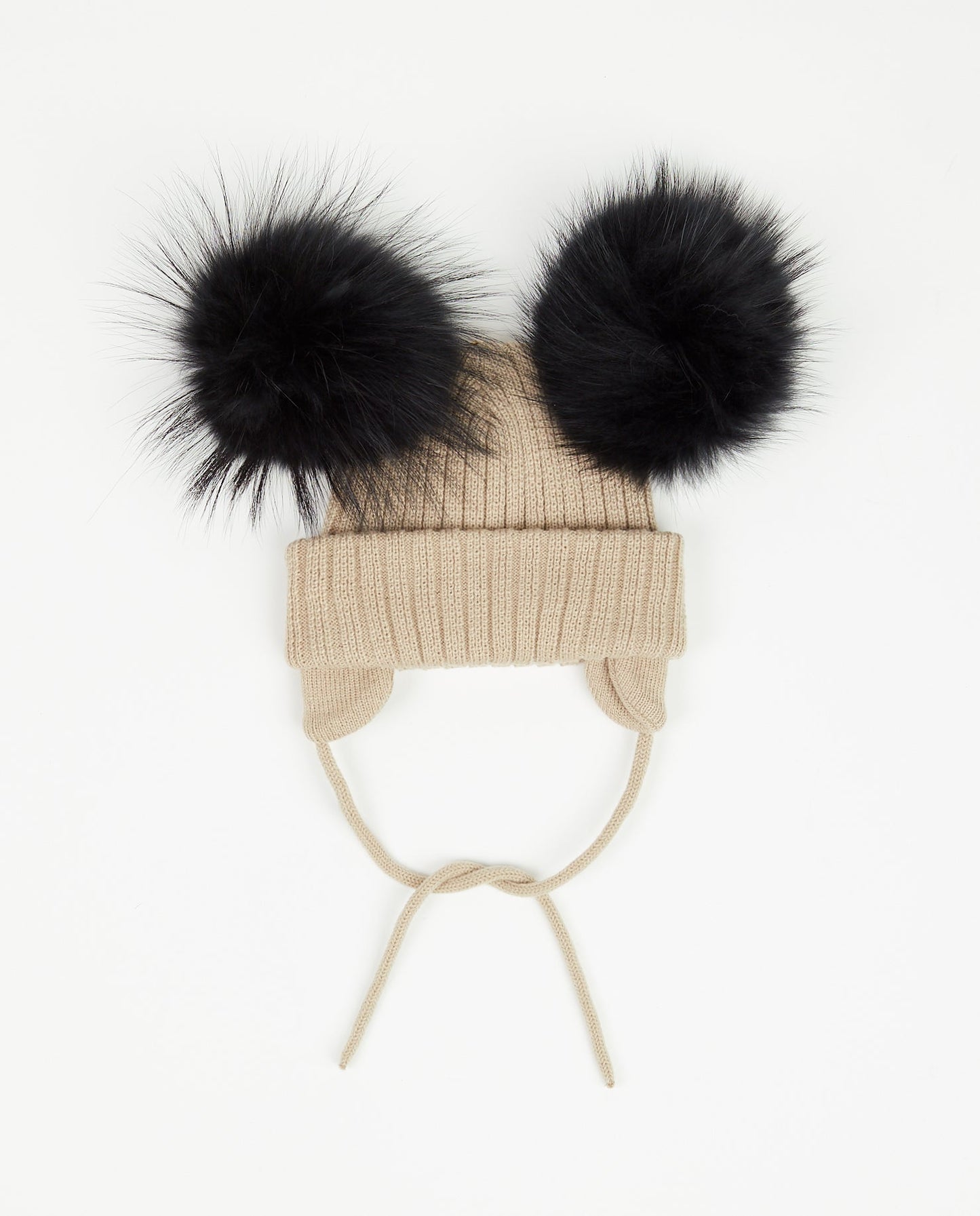 Bonnet en tricot ours en peluche - pompon en fourrure naturelle 