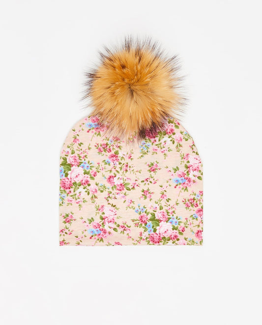 Tuque Adulte Coton Floral Rose