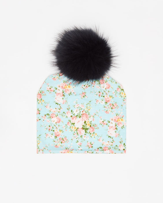 Cotton Beanie Floral Bleu