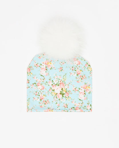 Cotton Beanie Floral Bleu