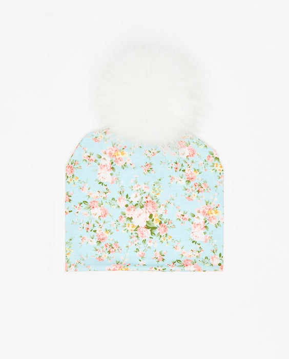 Cotton Beanie Floral Bleu