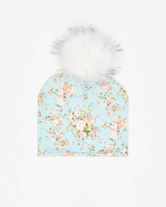 Cotton Beanie Floral Bleu