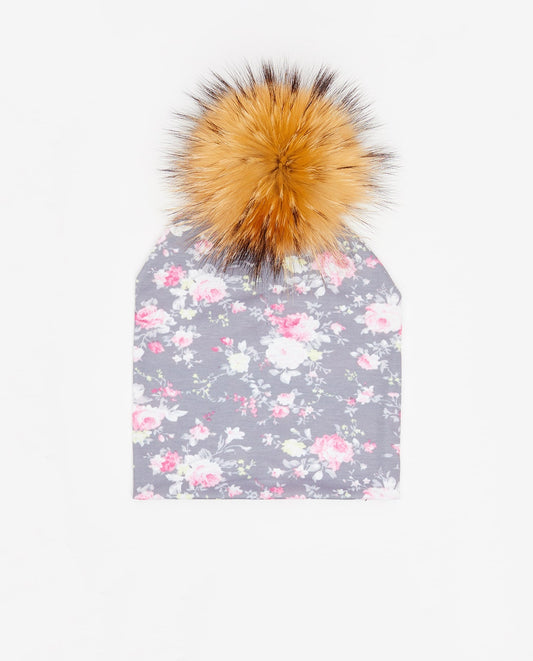 Tuque Adulte Coton Floral Gris