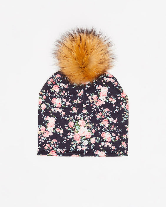 Floral Black Cotton Beanie