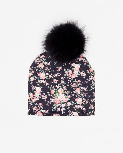 Floral Black Cotton Beanie