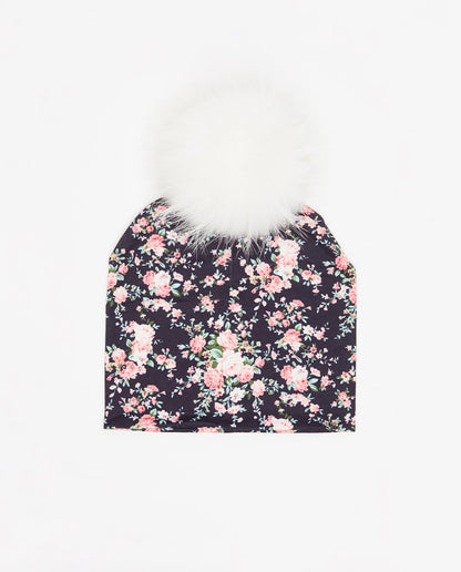 Floral Black Cotton Beanie