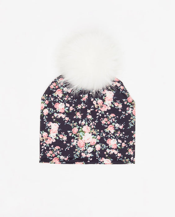 Floral Black Cotton Beanie