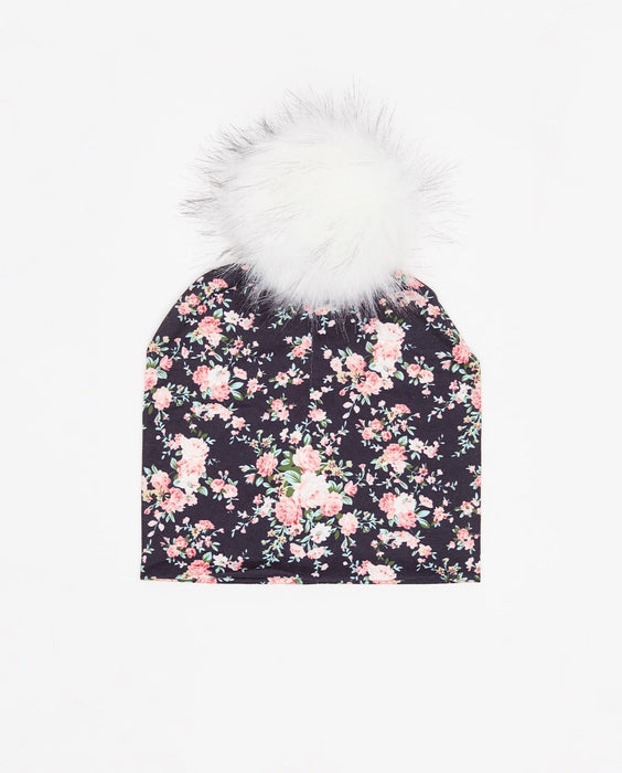 Floral Black Cotton Beanie