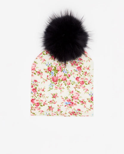 Cotton Beanie Floral Crème